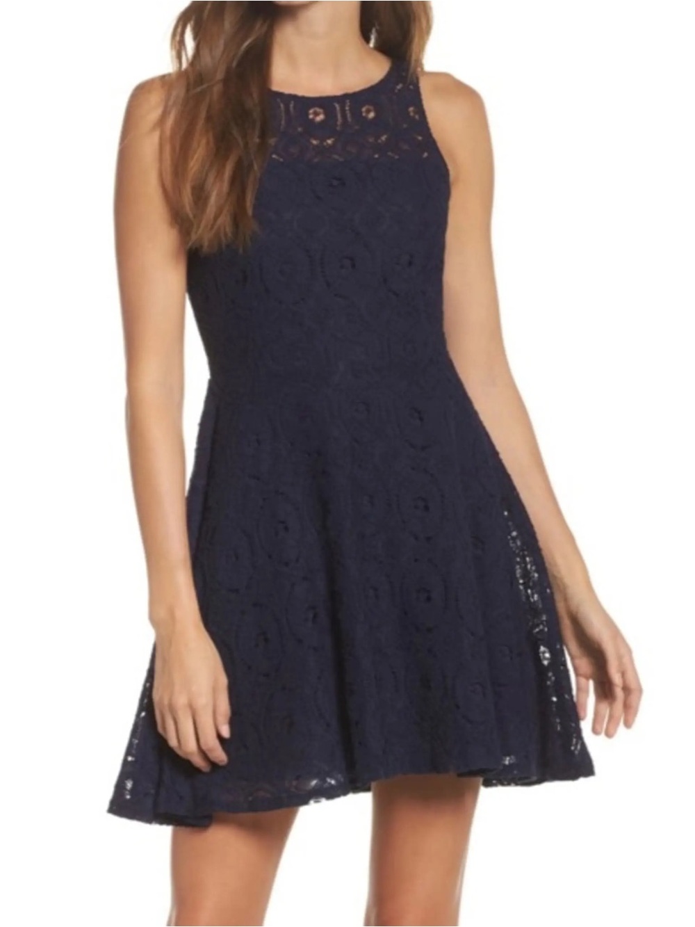 BB Dakota Navy Lace Fit & Flare Sleeveless Dress Size 2